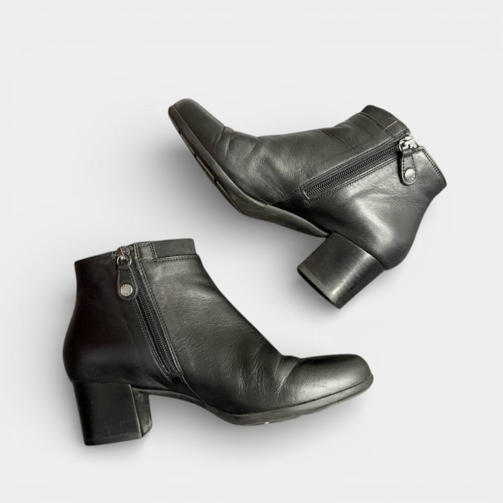 Geox Respira Black Leather Ankle Boots Block Heel Side Zip Breathable, Size 37